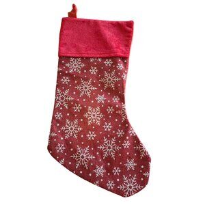 Red Snowflake Christmas Stocking 16 inch Rustic Holiday Decor Cozy Y2K Vibes